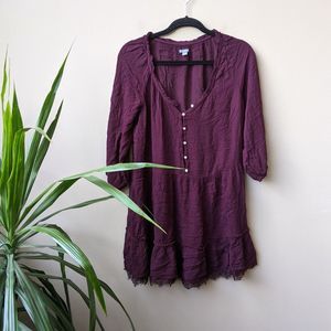 Aerie Maroon Button Down Peasant Mini Dress size M